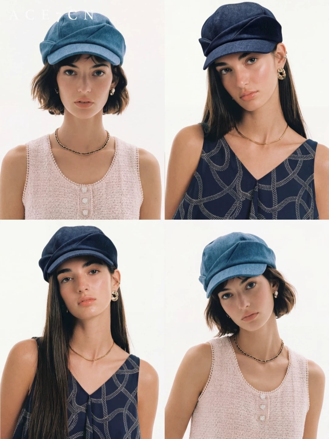 Roll-Brim Denim Newsboy Cap — ACE7CN