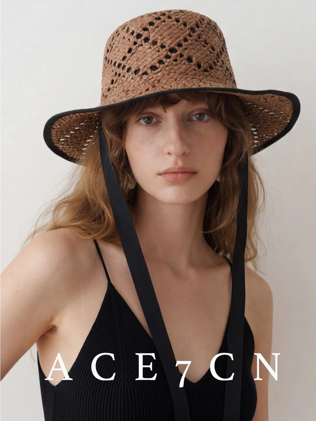 Openwork Tie-Strap Straw Fedora — ACE7CN