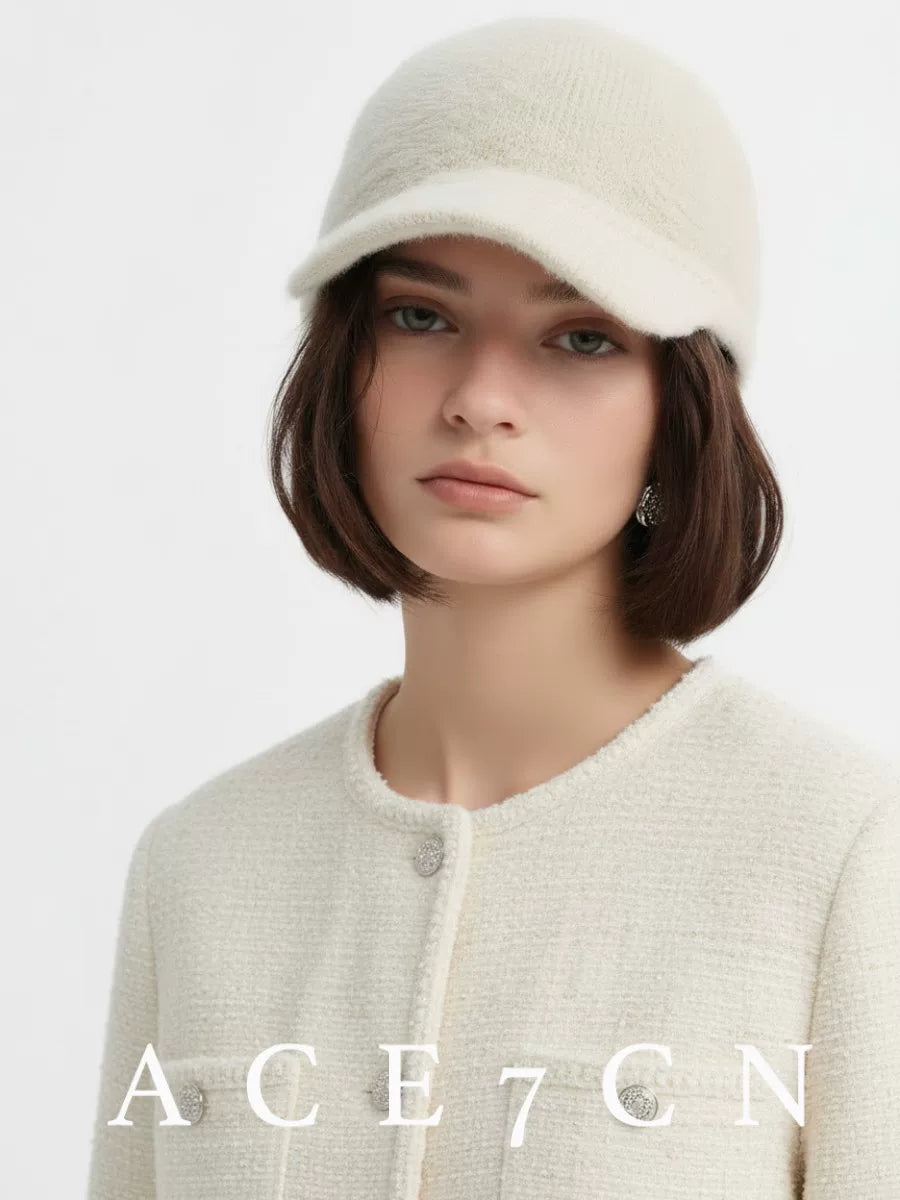 Curved-Brim Plush Knit Baseball Cap — ACE7CN