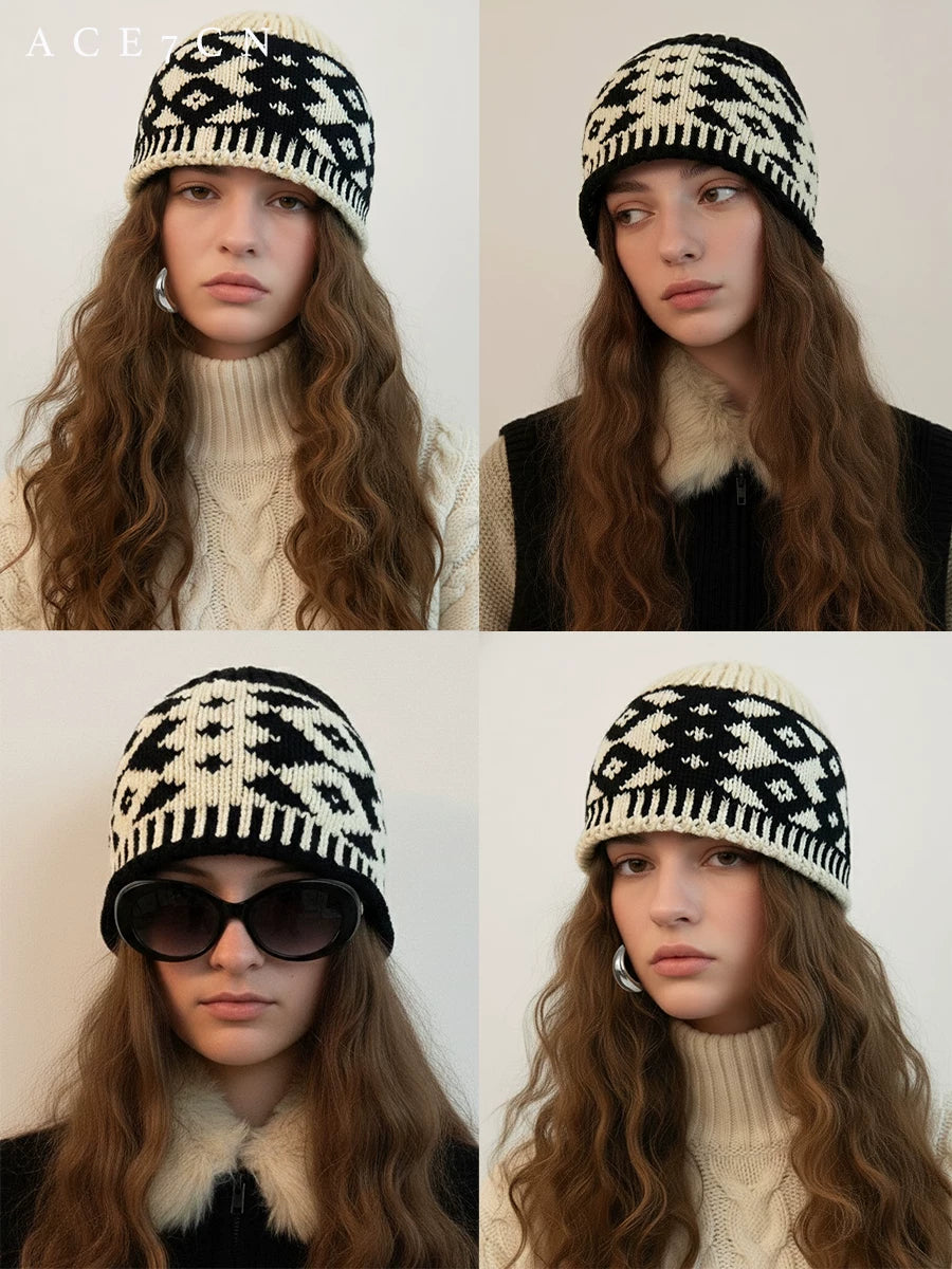 Fair Isle Diamond Knit Beanie — ACE7CN