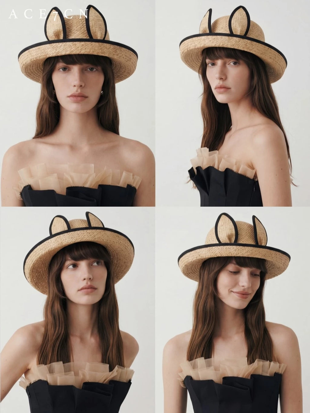 Bunny-Ear Raffia Hat — ACE7CN
