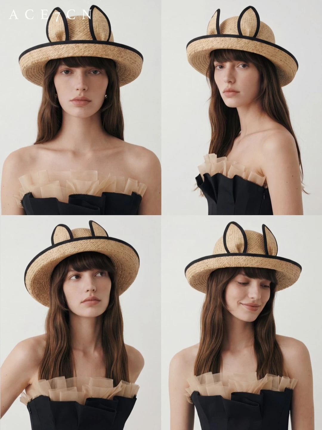 Bunny-Ear Raffia Hat — ACE7CN