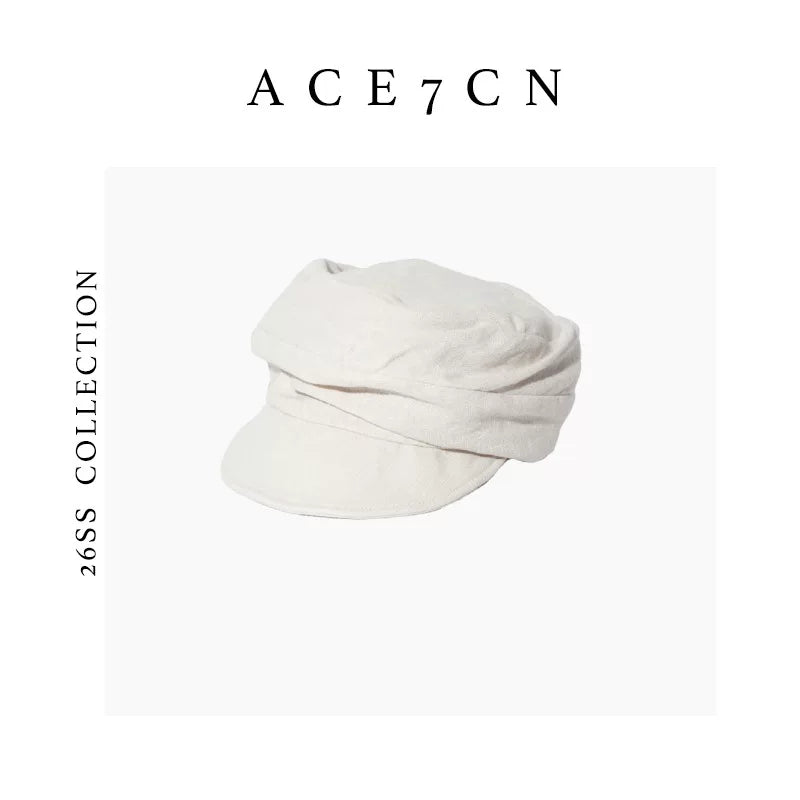 Pleated Linen Newsboy Cap — ACE7CN