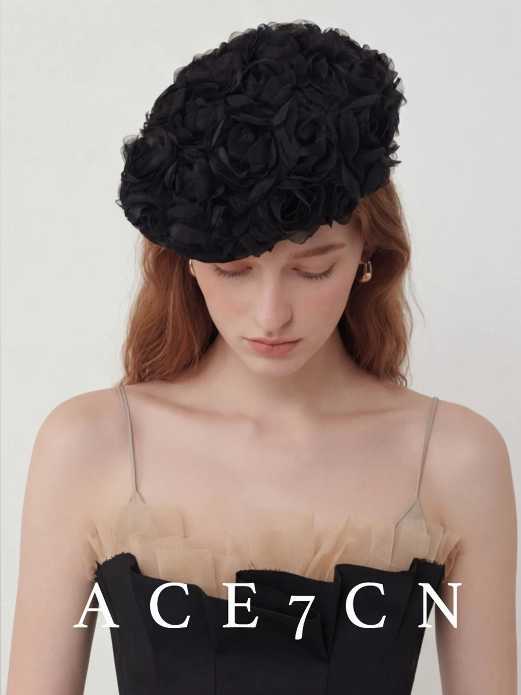 Rose-Embellished Brimmed Hat — ACE7CN