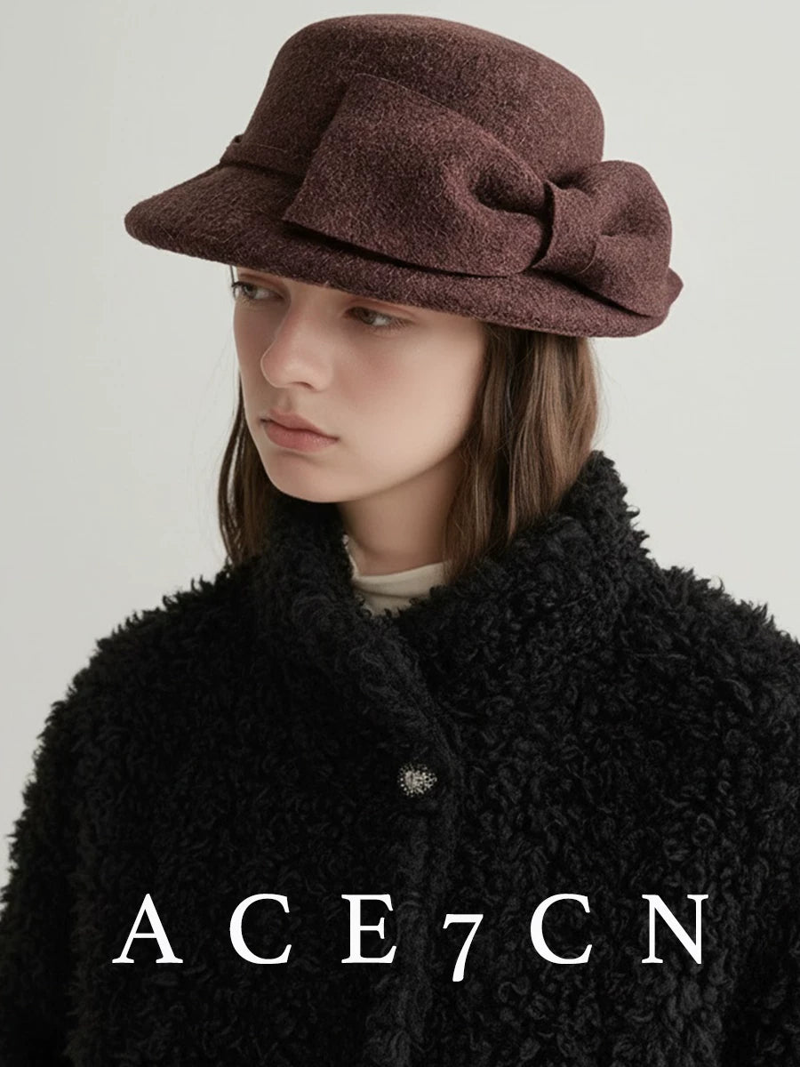 100 Wool Bow Bucket Hat Hepburn Lady