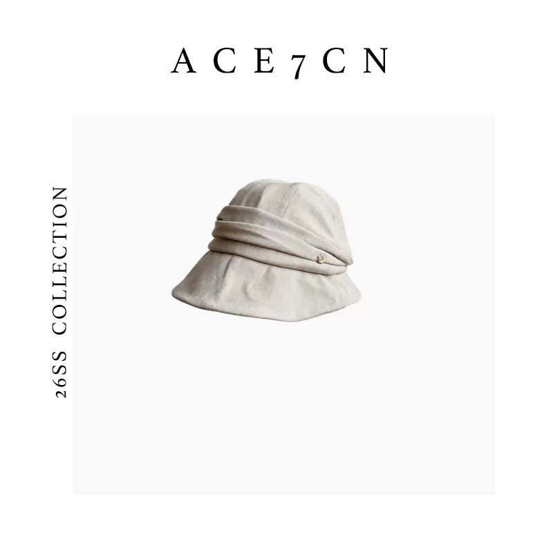 Pleated Wide-Brim Fabric Bucket Hat — ACE7CN