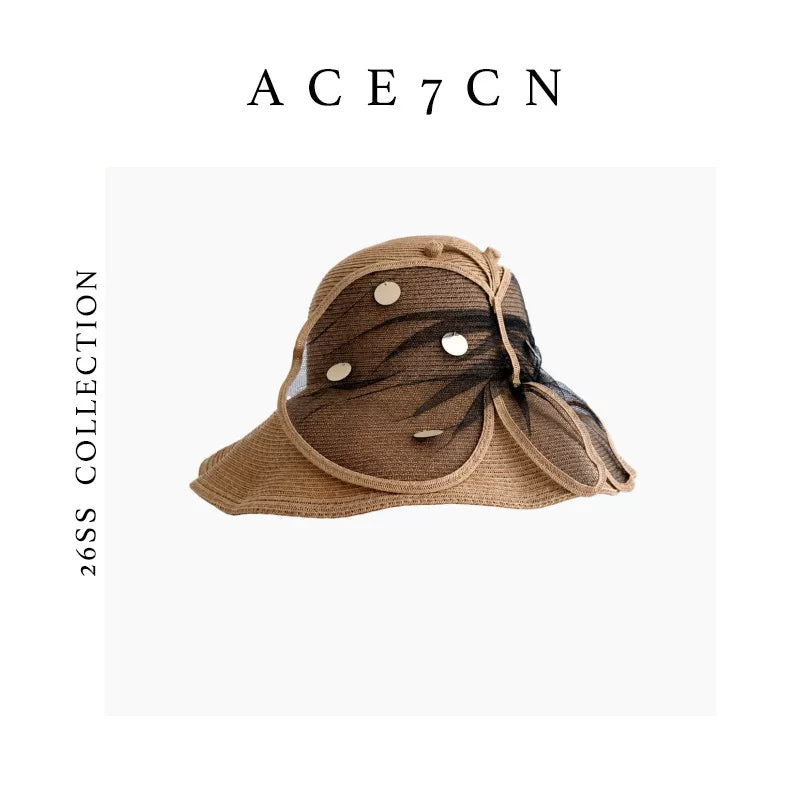 Sequin-Wing Straw Bucket Hat — ACE7CN