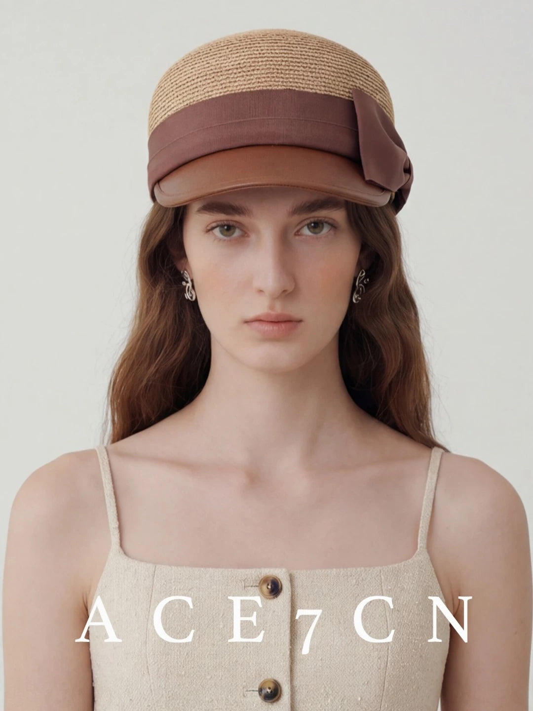 Bow-Detail Straw Equestrian Cap — ACE7CN