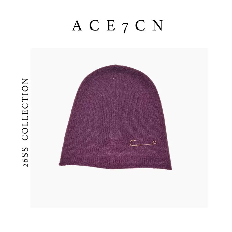Safety-Pin Wool Knit Beanie — ACE7CN