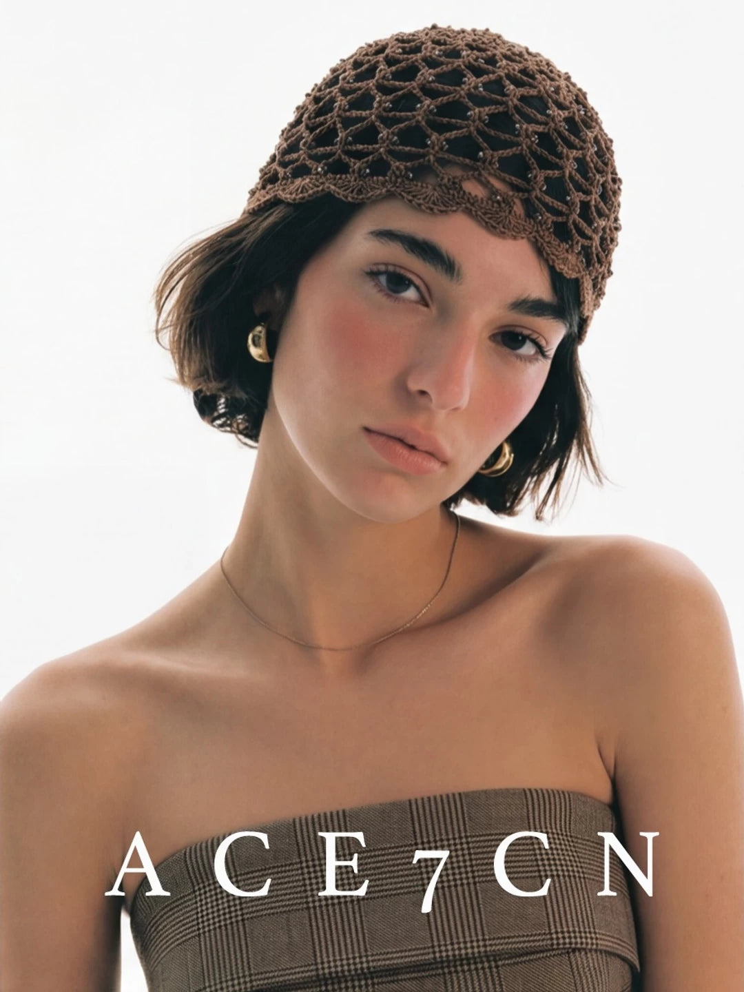 Beaded Petal-Brim Crochet Hat — ACE7CN