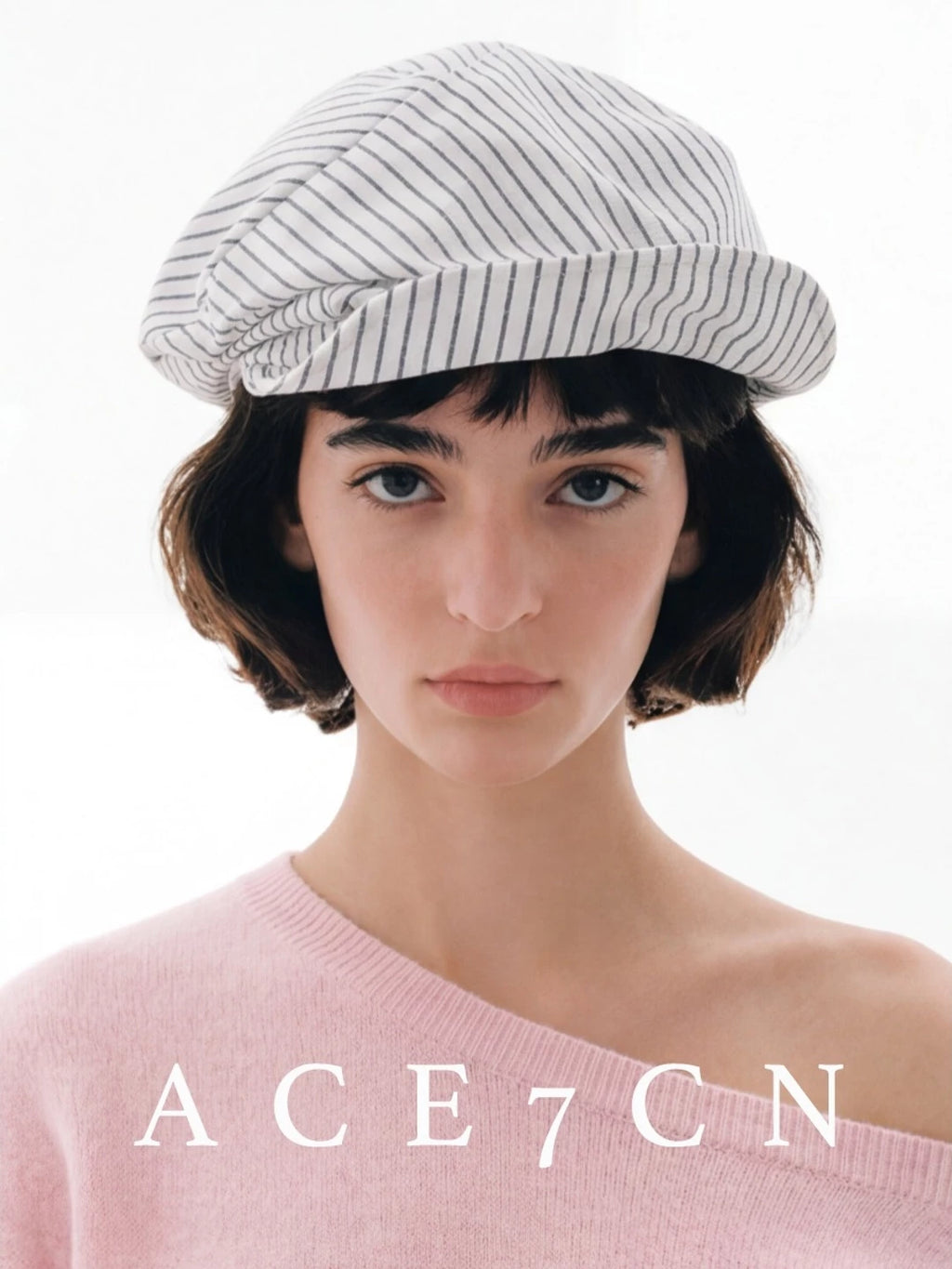 Striped Roll-Brim Cloud Newsboy Cap — ACE7CN