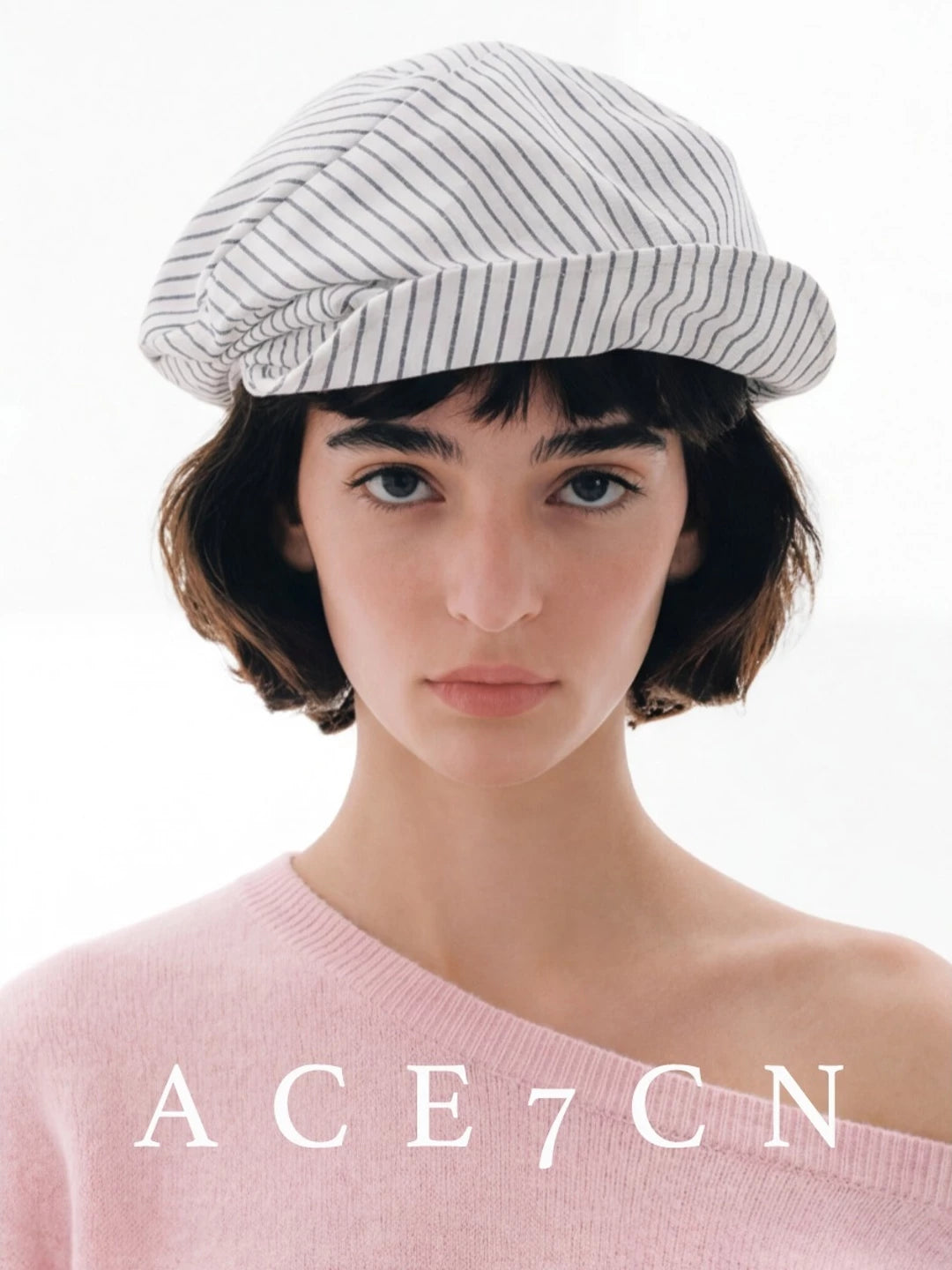 Striped Roll-Brim Cloud Newsboy Cap — ACE7CN
