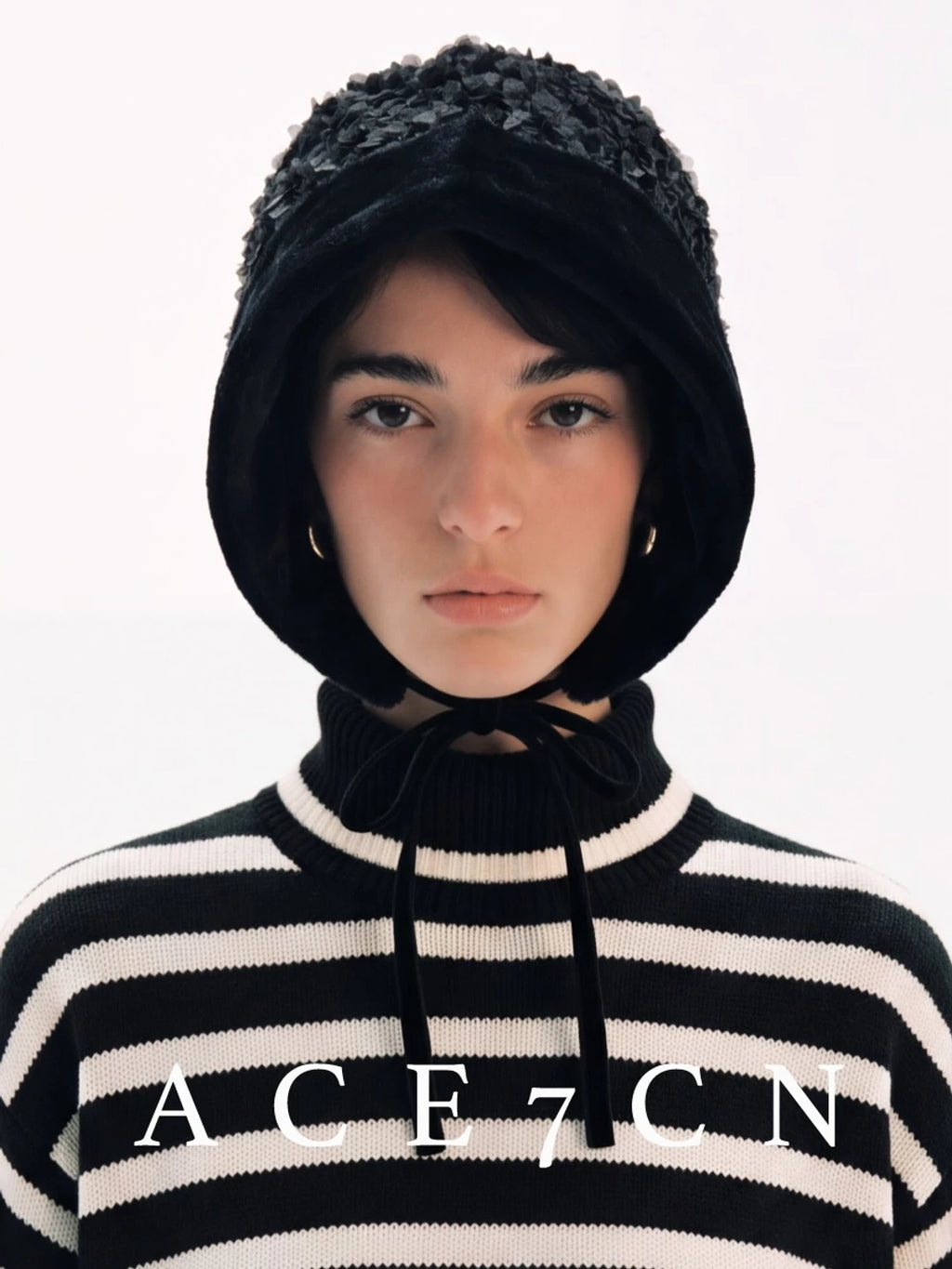 Hepburn French Estate Hat One-Piece Fluffy Tie-Strap Face-Slimming