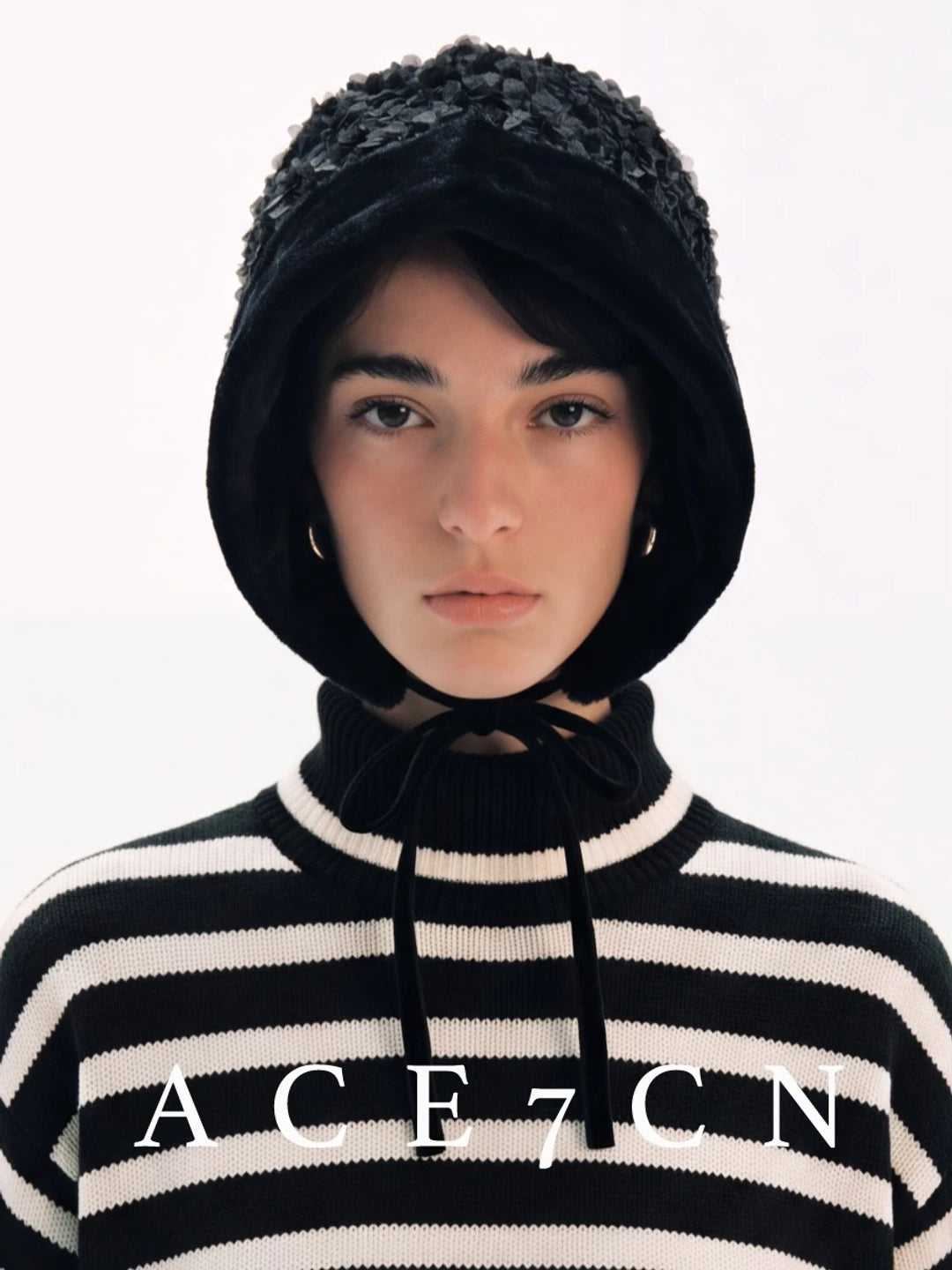 Hepburn French Estate Hat One-Piece Fluffy Tie-Strap Face-Slimming