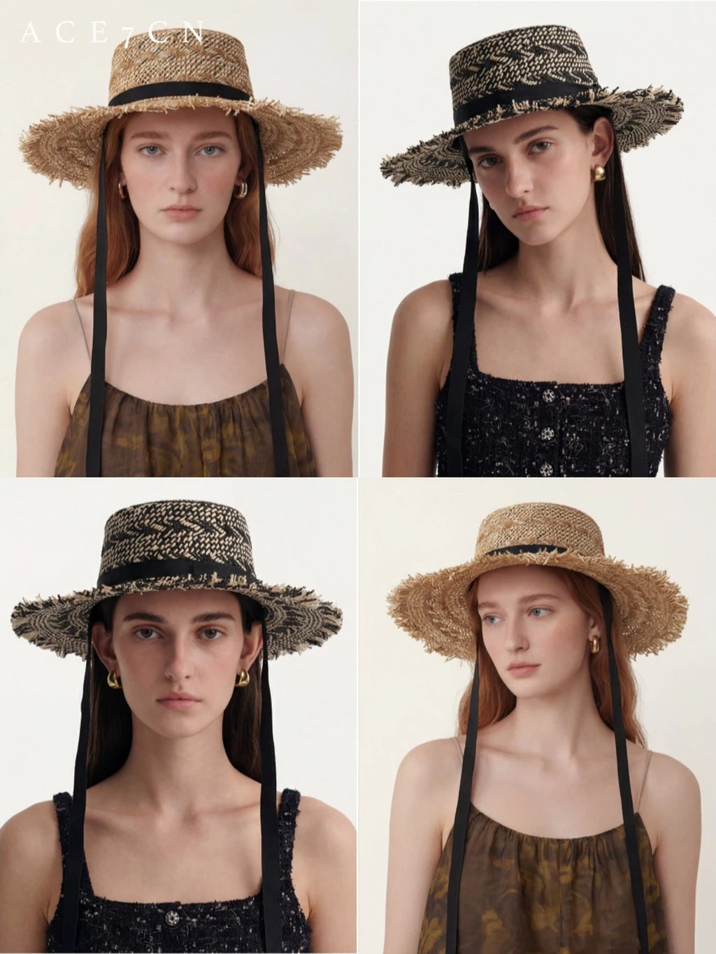Tie-Strap Wide-Brim Straw Hat — ACE7CN