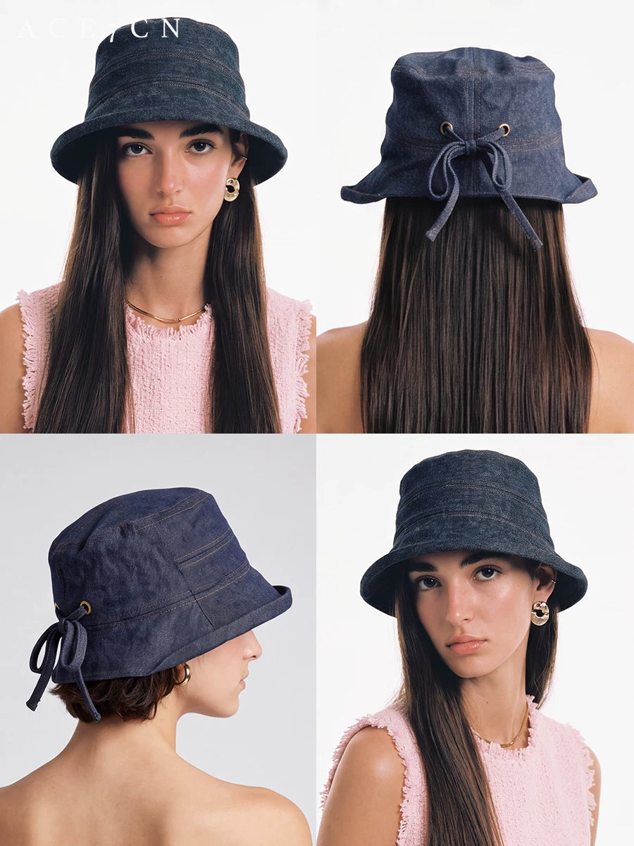 Bow-Trim Denim Bucket Hat — ACE7CN