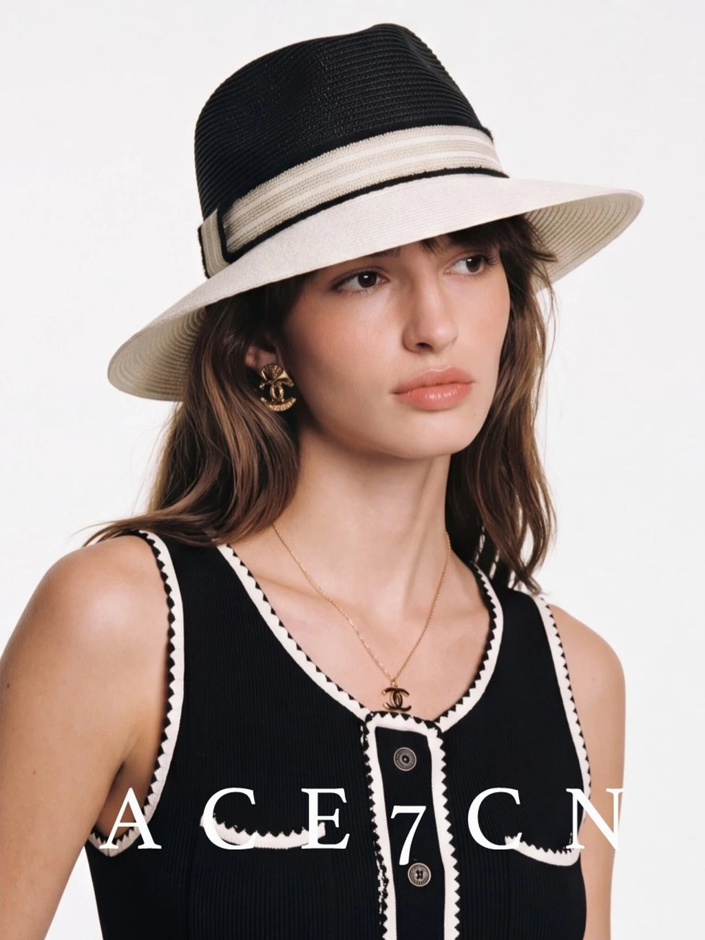 Wide-Brim Woven Straw Fedora — ACE7CN