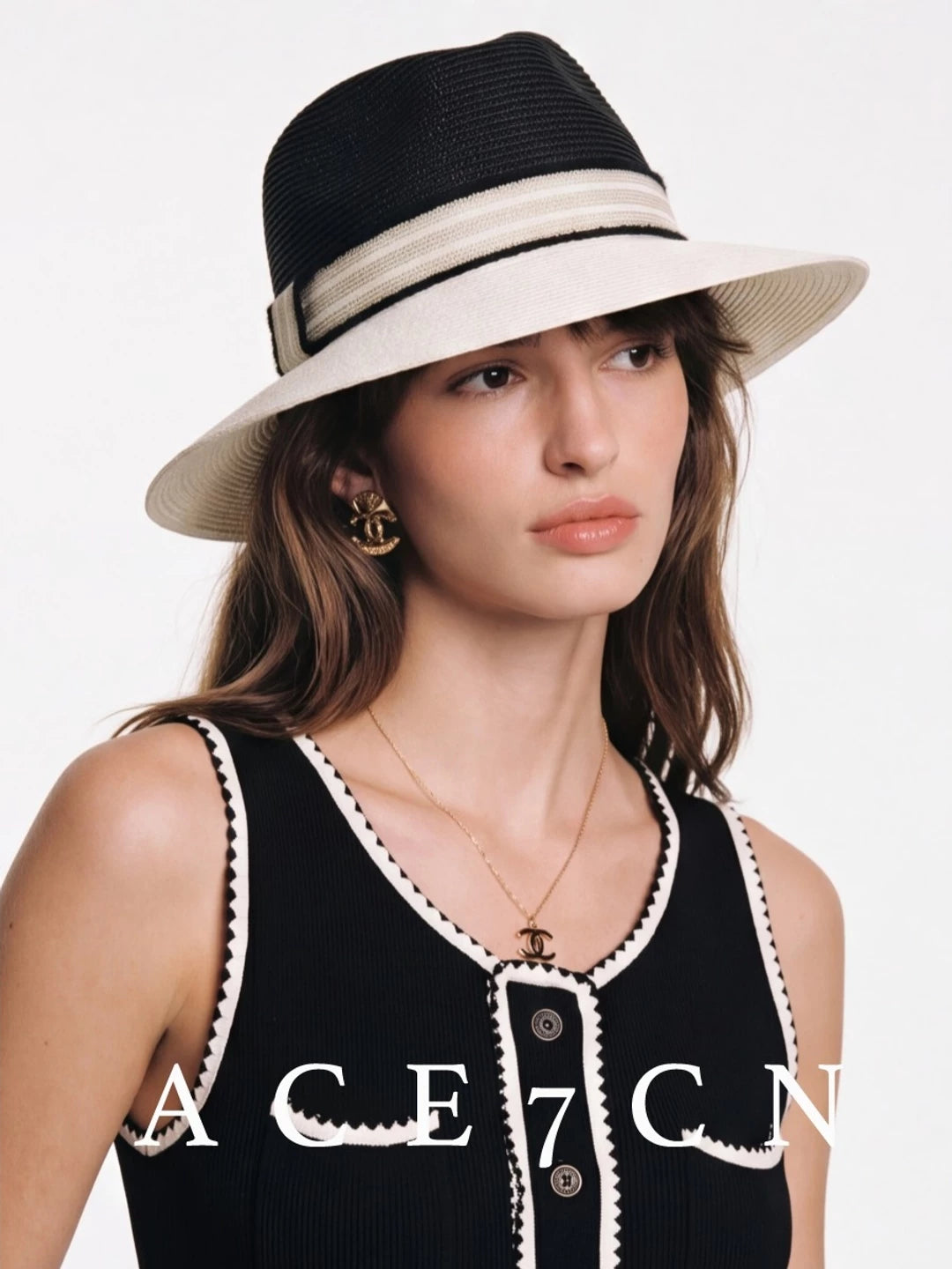 Wide-Brim Woven Straw Fedora — ACE7CN