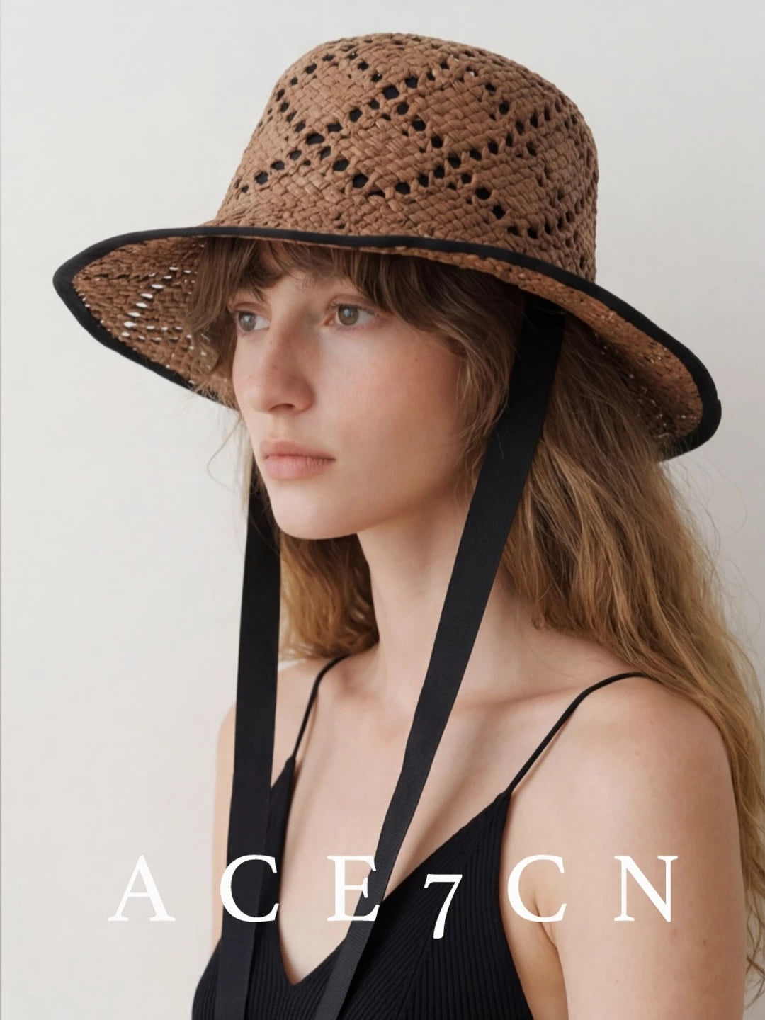 Openwork Tie-Strap Straw Fedora — ACE7CN