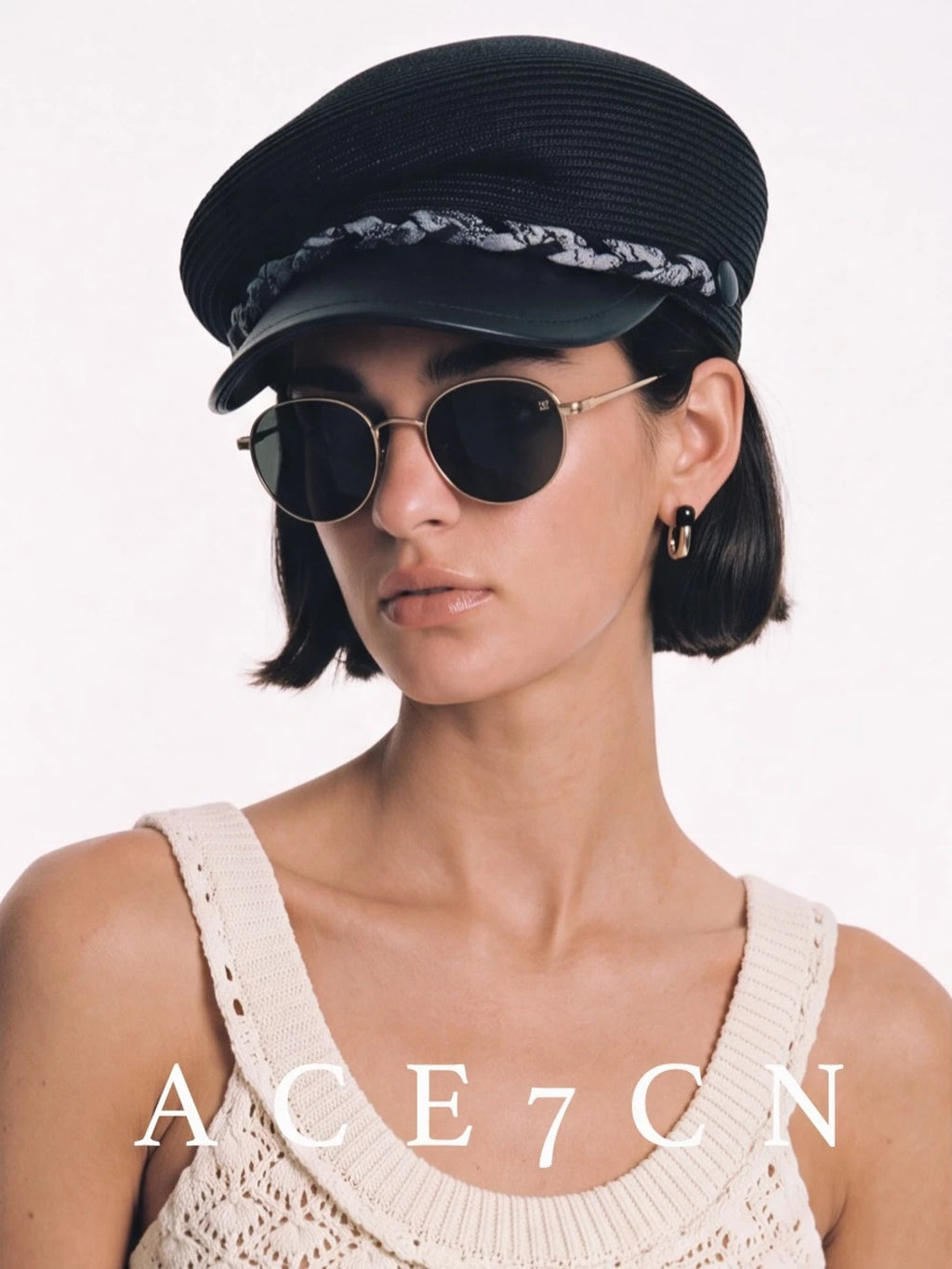 Braided-Cord Straw Newsboy Cap — ACE7CN