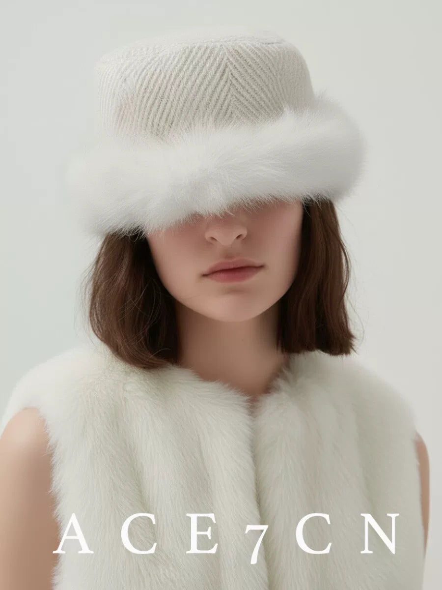 Faux-Fur Tweed Equestrian Cap — ACE7CN