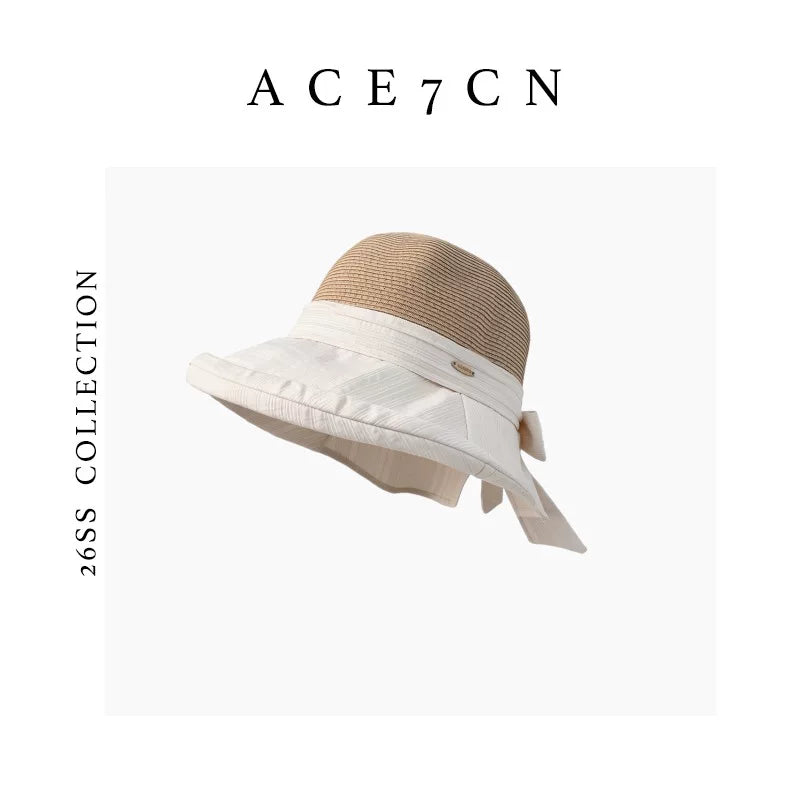 Split-Back Fabric-and-Straw Cloche — ACE7CN