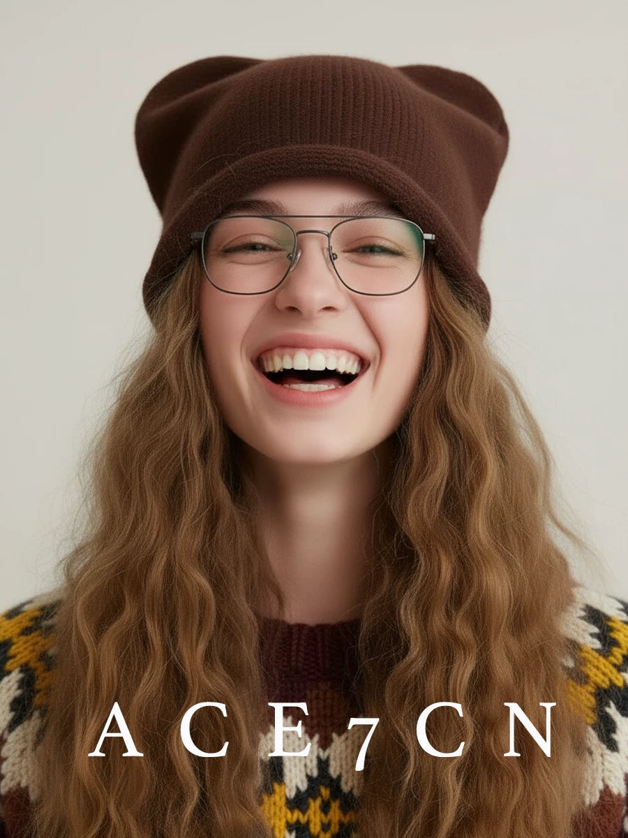 Earth-Tone Cat-Ear Angora Ear-Flap Beanie — ACE7CN