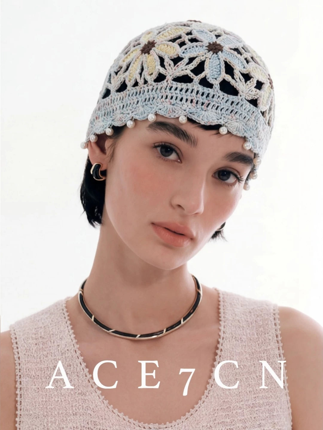 Light-French Vintage Elegant Hand-Crochet Hat Breathable Openwork Headwrap