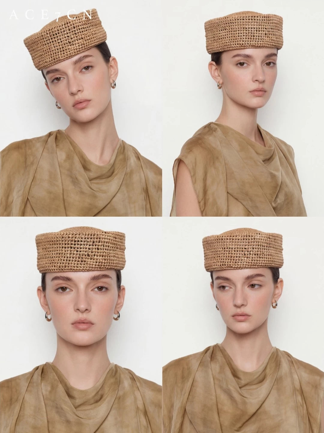 Brimless Openwork Straw Pillbox Hat — ACE7CN