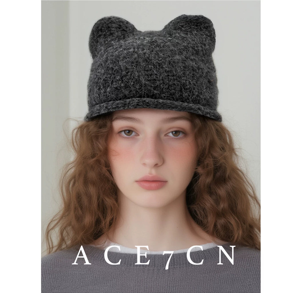 Cat-Ear Knit Ear-Flap Beanie — ACE7CN