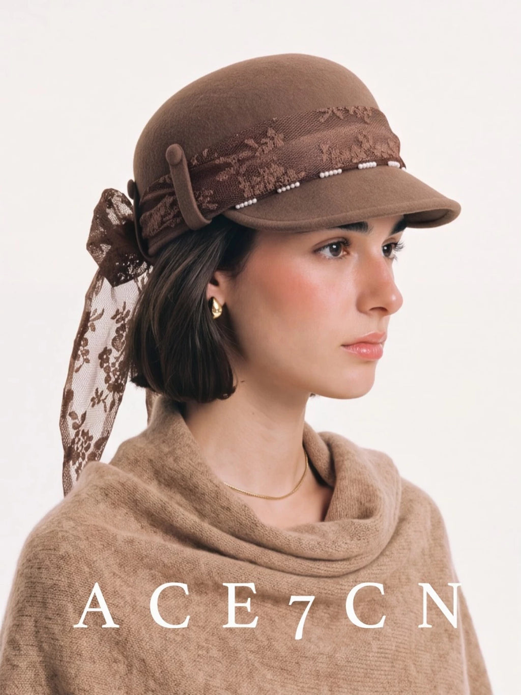 Japanese Niche 100 Wool Riding Hat Lace Bow