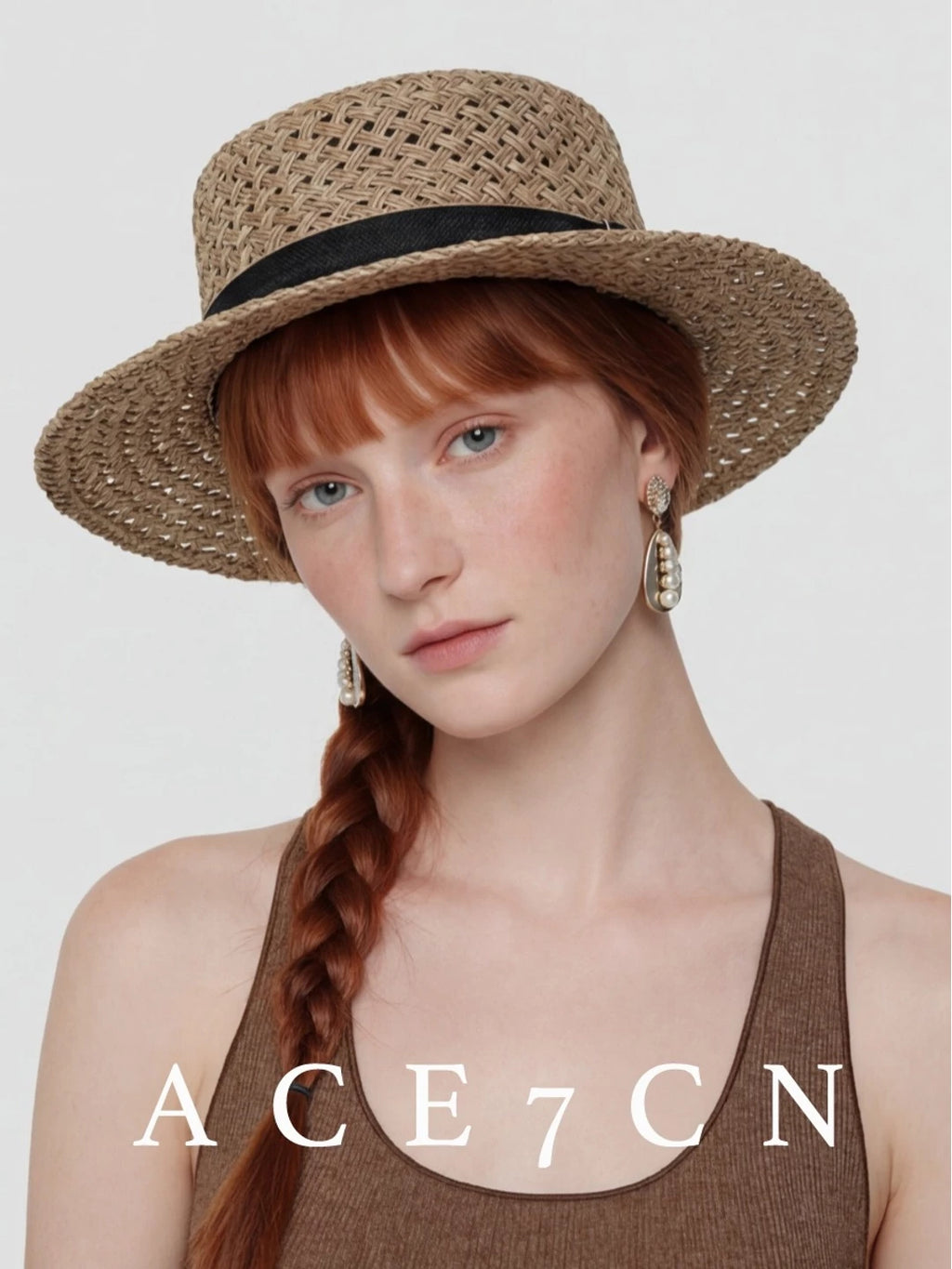 Openwork Flat-Brim Seagrass Fedora — ACE7CN