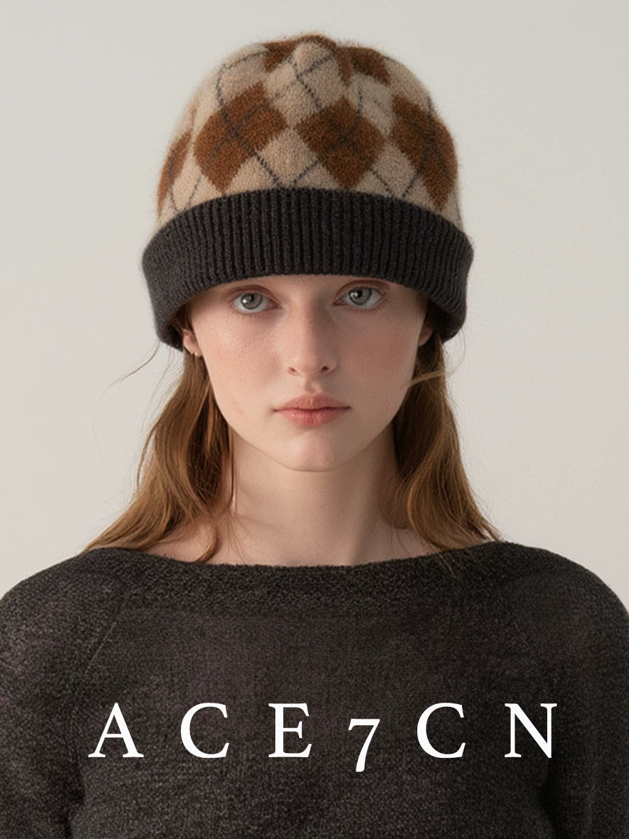 Yellow Argyle Cashmere Beanie — ACE7CN