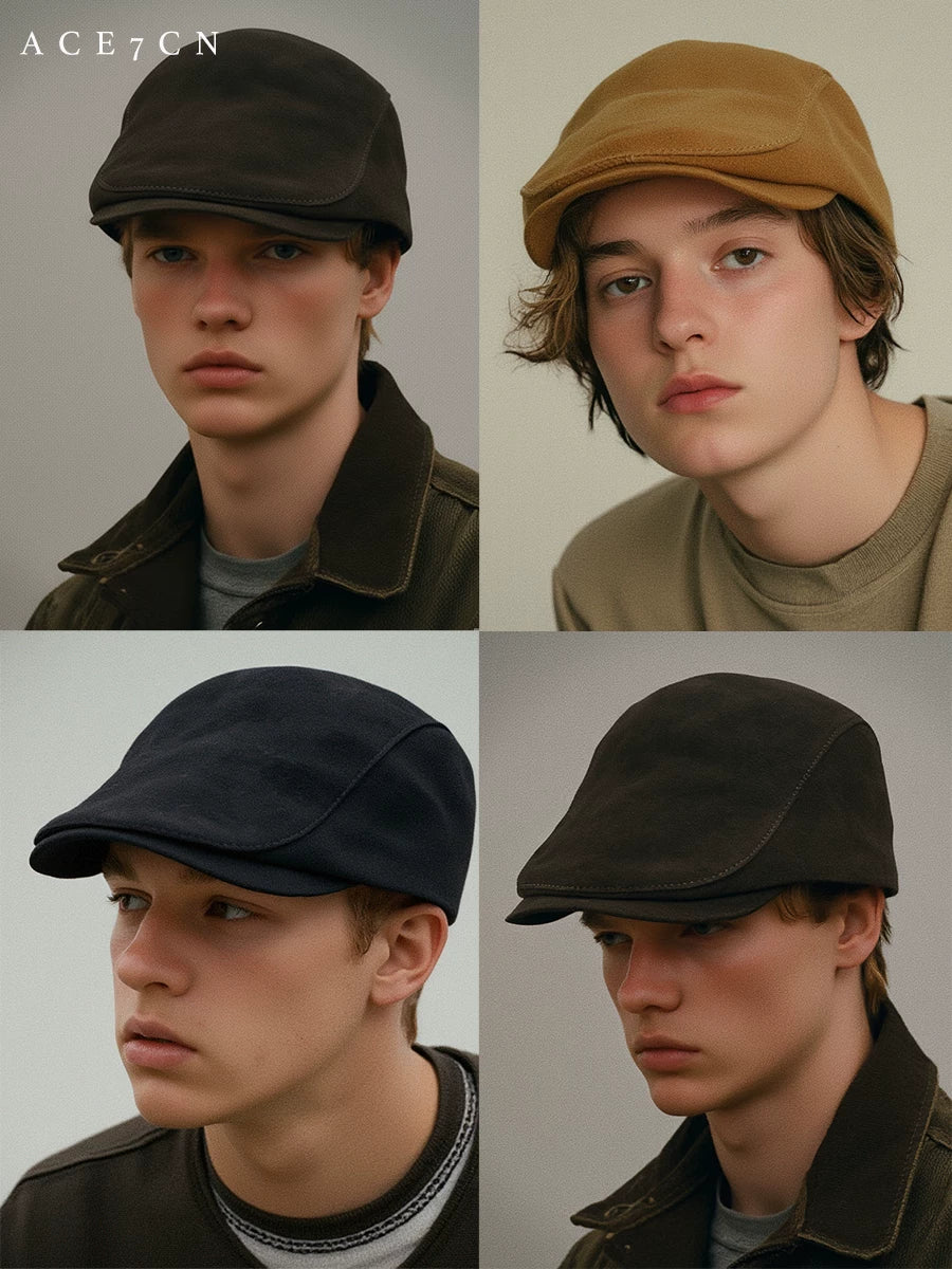 Distressed Suede Newsboy Cap — ACE7CN