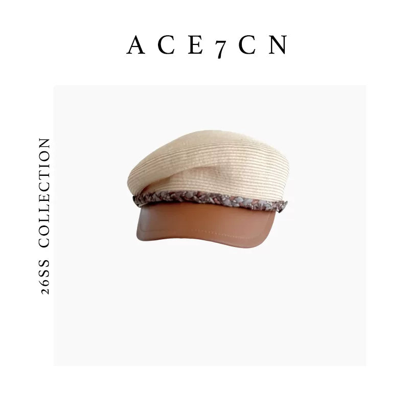 Leather-Trim Tweed Equestrian Cap — ACE7CN