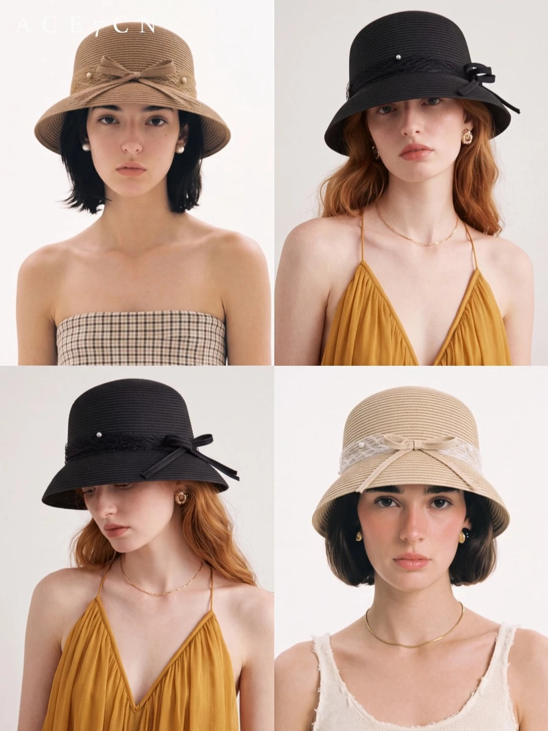 Bow-Detail Straw Cloche — ACE7CN