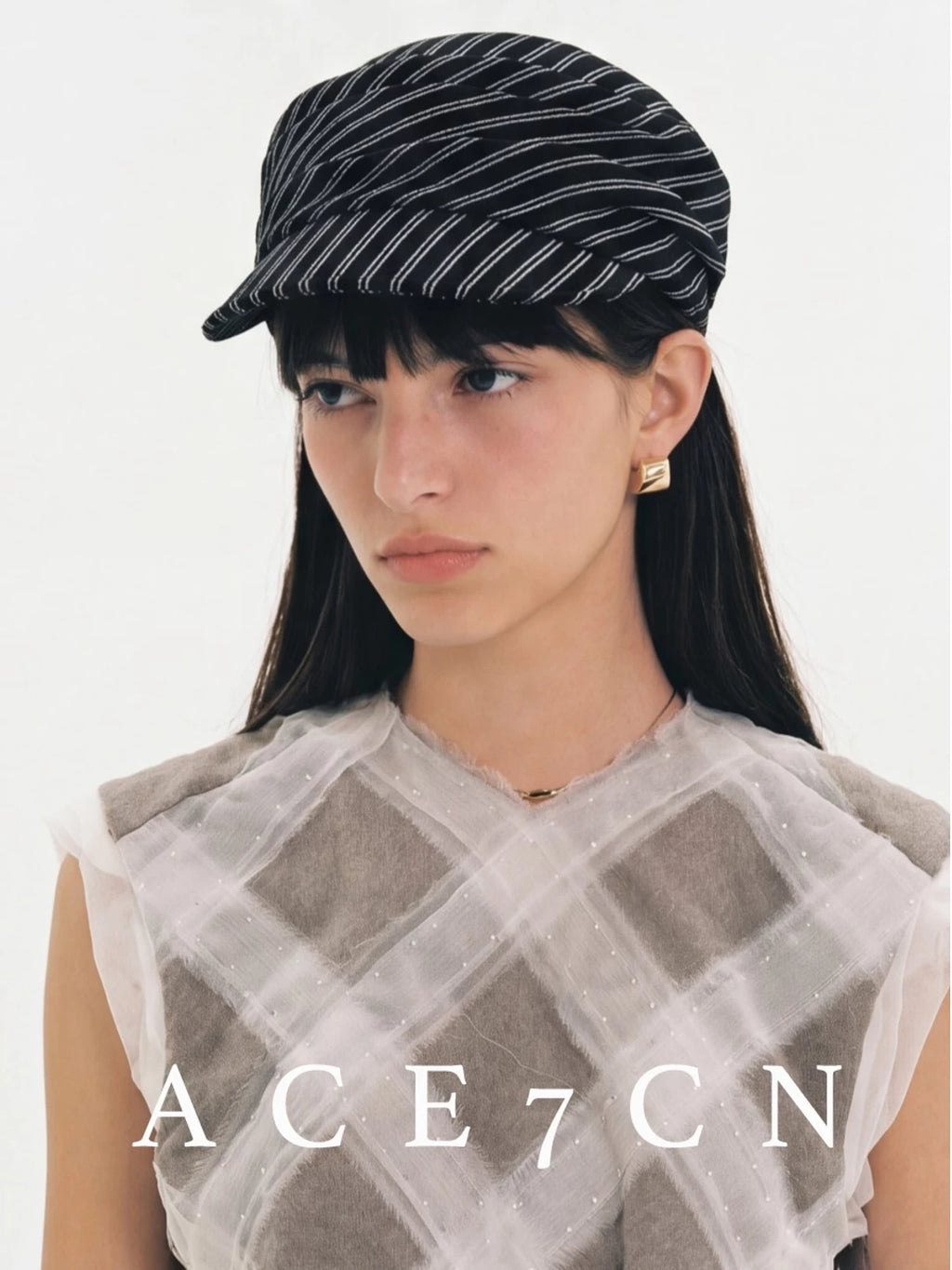 Pleated Striped Cotton-Linen Newsboy Cap — ACE7CN