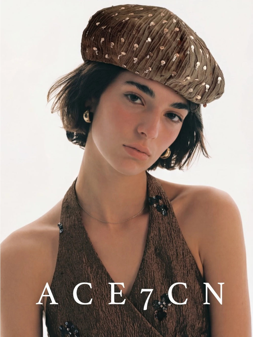 Sequin-Embellished Tencel-Linen Beret — ACE7CN