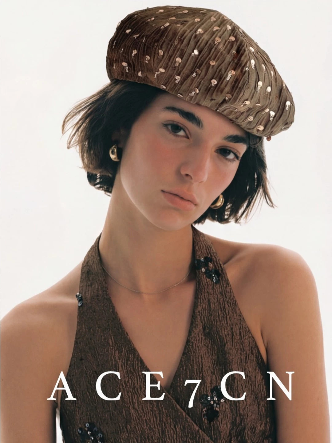 Sequin-Embellished Tencel-Linen Beret — ACE7CN