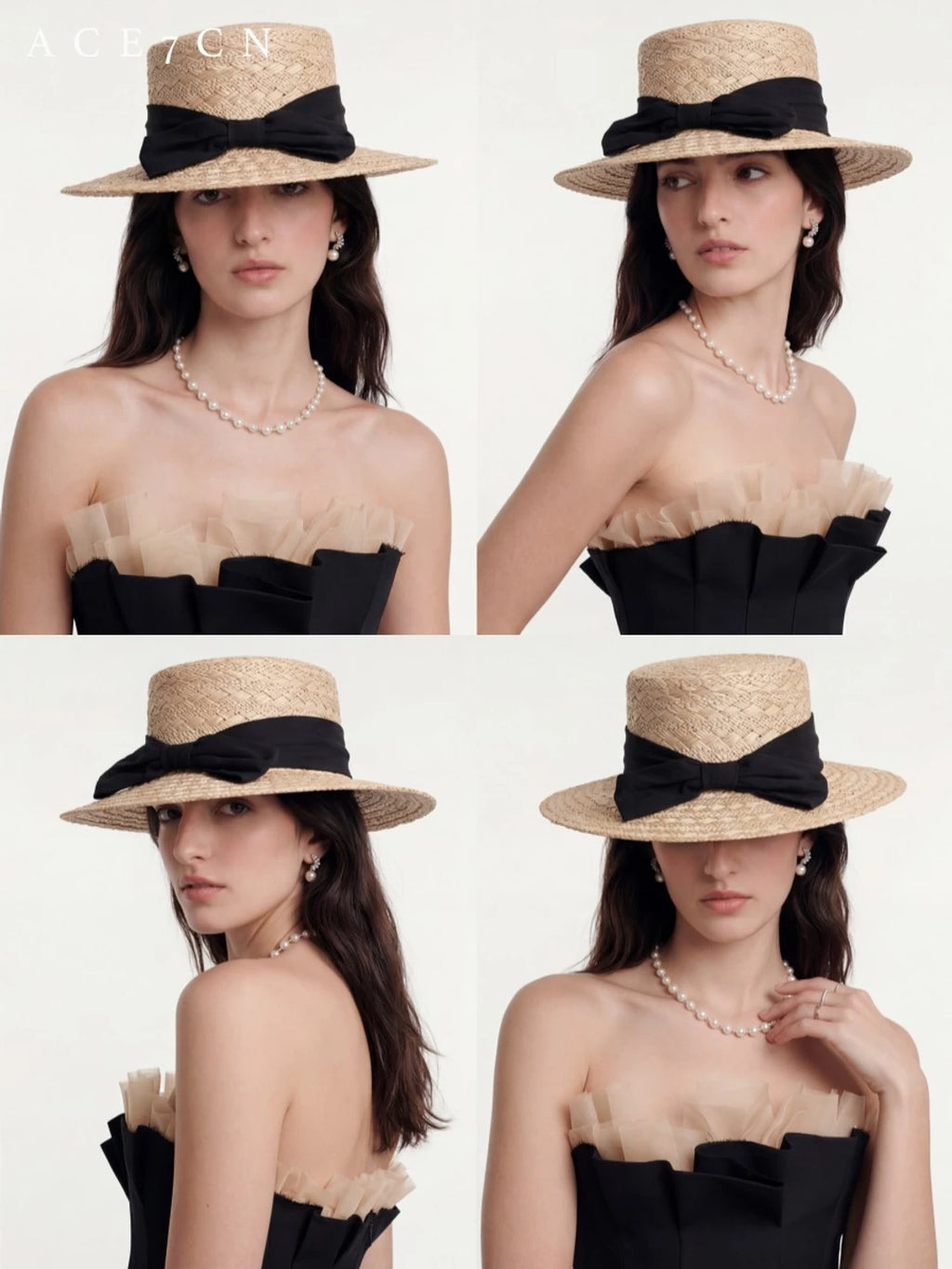 Bow-Trimmed Natural Straw Fedora — ACE7CN