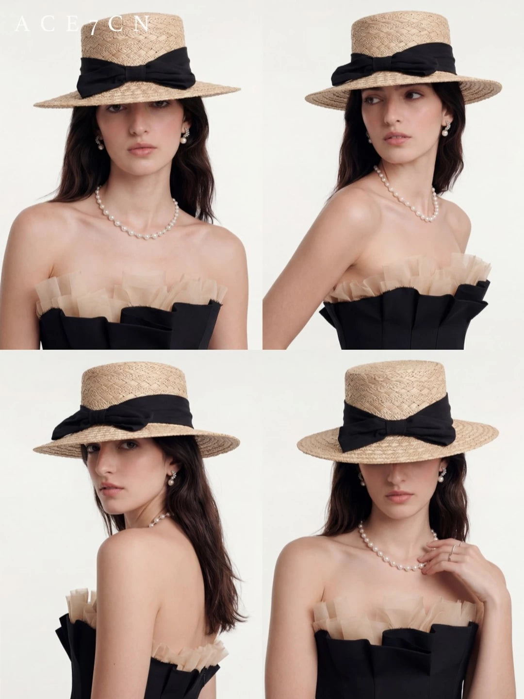 Bow-Trimmed Natural Straw Fedora — ACE7CN