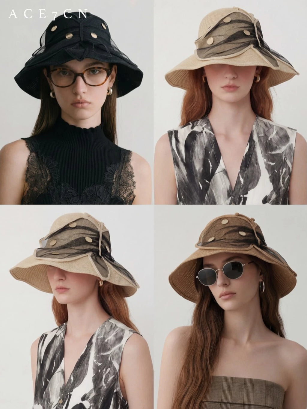Sequin-Wing Straw Bucket Hat — ACE7CN