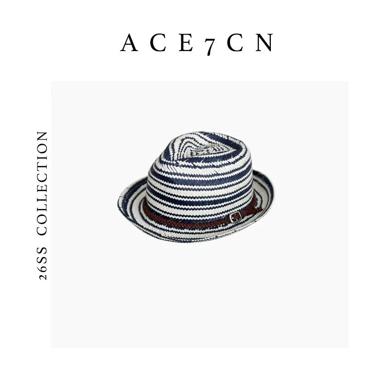 Blue-Striped Straw Panama Hat — ACE7CN