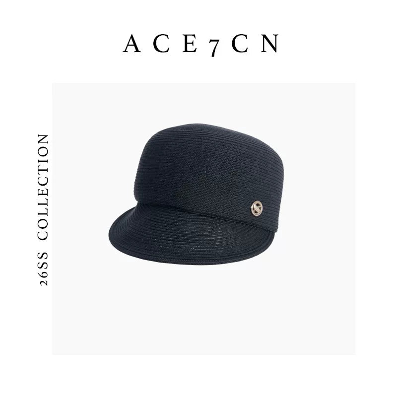 Intricate-Weave Straw Equestrian Cap — ACE7CN
