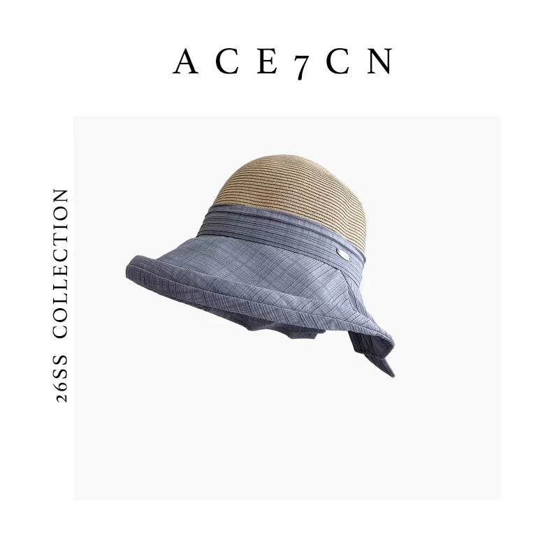 Split-Back Fabric-and-Straw Cloche — ACE7CN