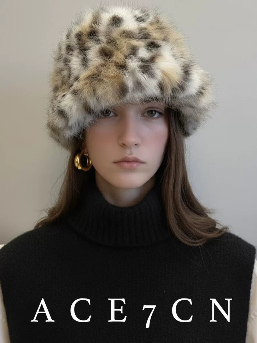 Leopard Faux-Mink Ski Bucket Hat — ACE7CN