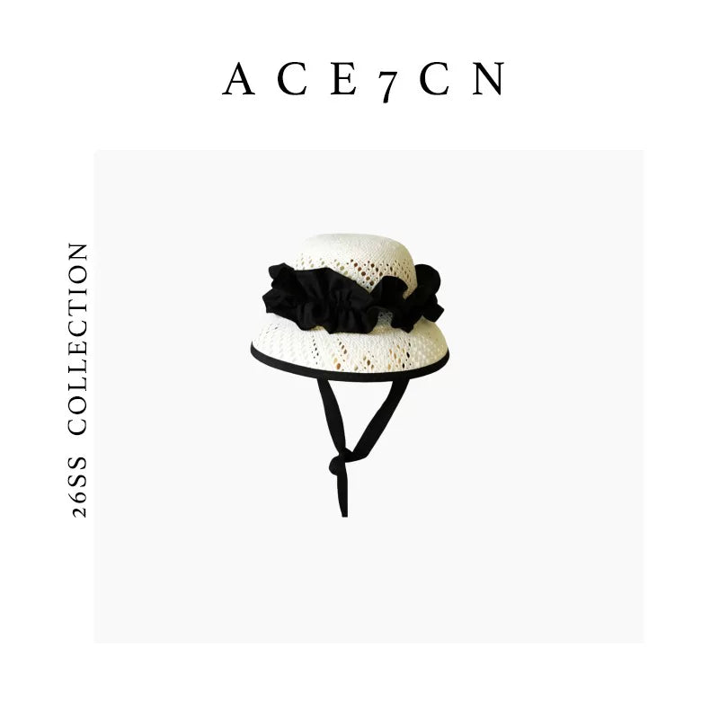Openwork Bow Straw Bucket Hat — ACE7CN