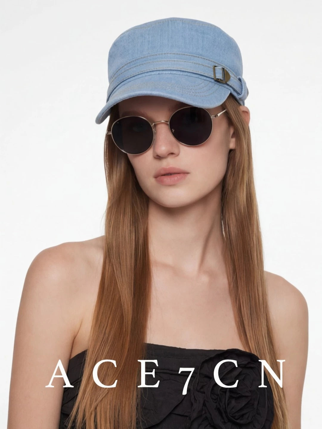 Flat-Top Denim Riding Cap — ACE7CN