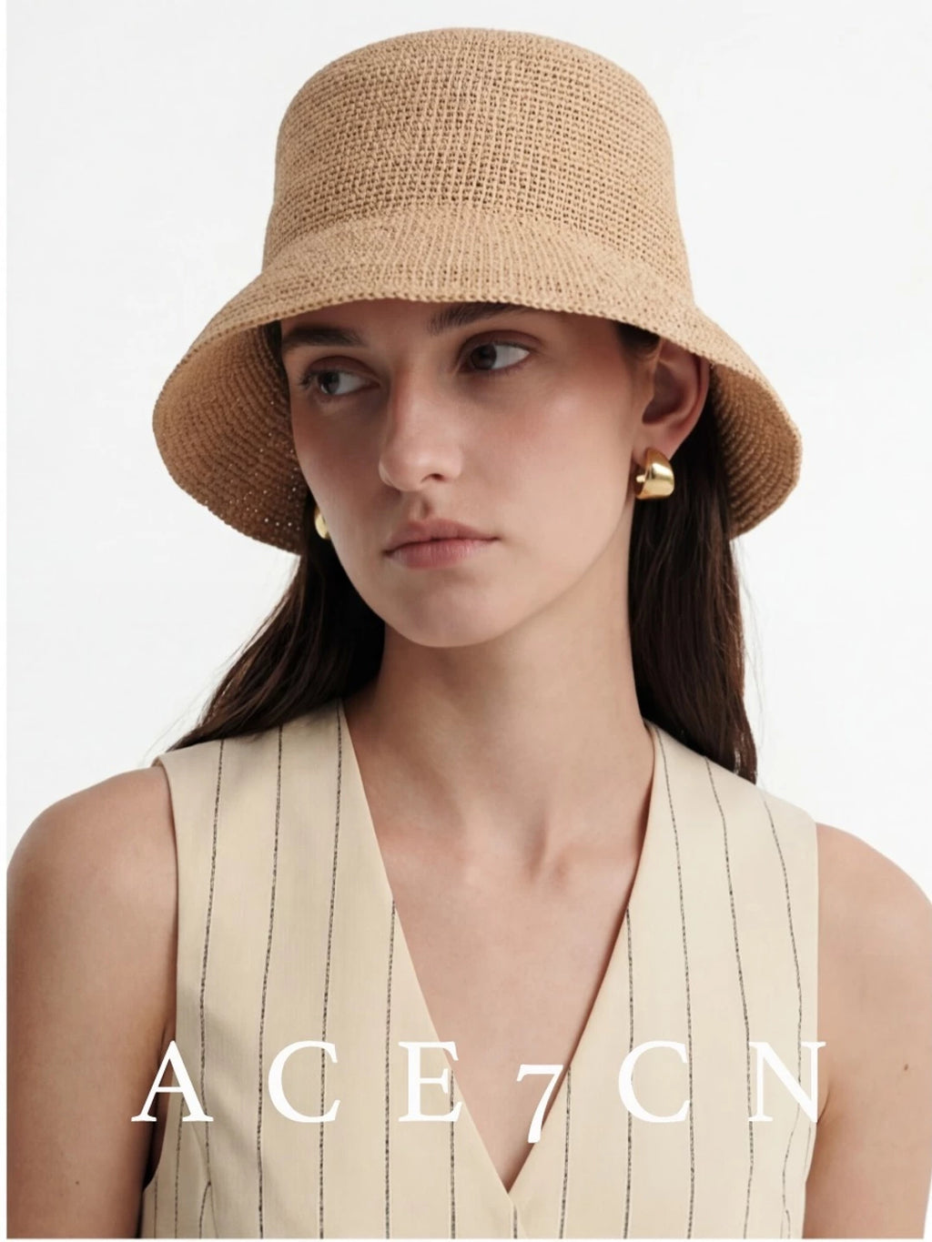 Soft-Crown Raffia Bucket Hat — ACE7CN