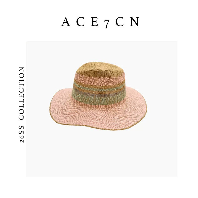 Striped Two-Tone Straw Fedora — ACE7CN